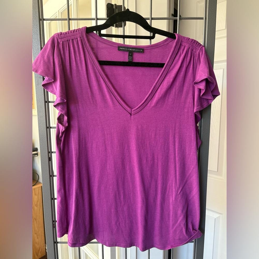 White House Black Market purple Flutter Sleeve Tee